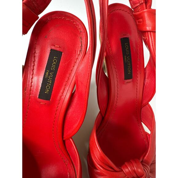 Louis Vuitton Retro Watermelon Pink Slingback Open toe Leather Sandal Heels 37 - Picture 9 of 14